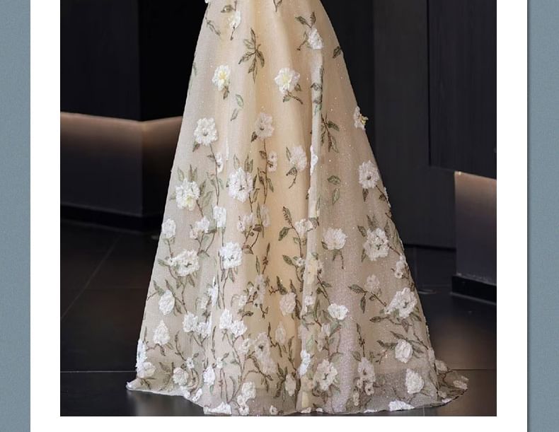 Strapless A-Line Gown Embroidered Evening Floral FashionChic
