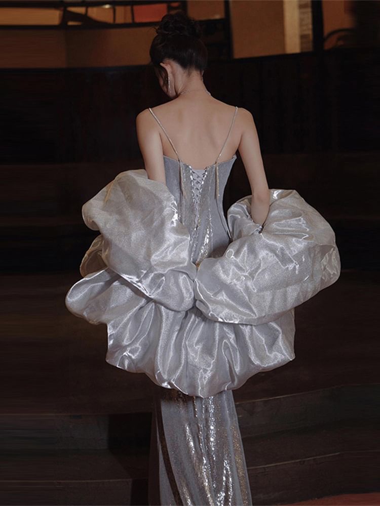 Evening Spaghetti Sequin Mermaid Strap Gown FashionChic