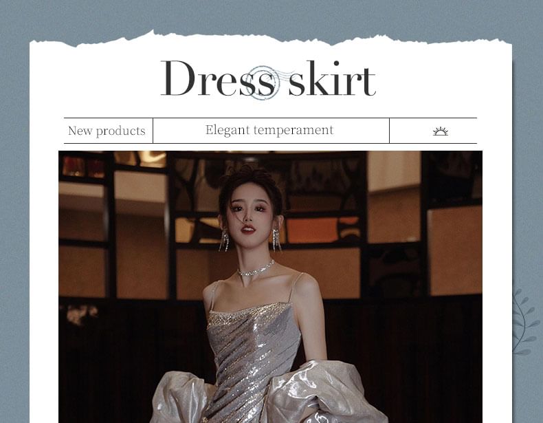 Evening Spaghetti Sequin Mermaid Strap Gown FashionChic