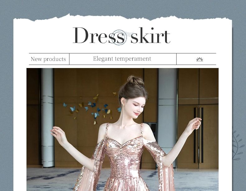 Cape-Sleeve Cold-Shoulder Sequin A-Line Evening Gown FashionChic