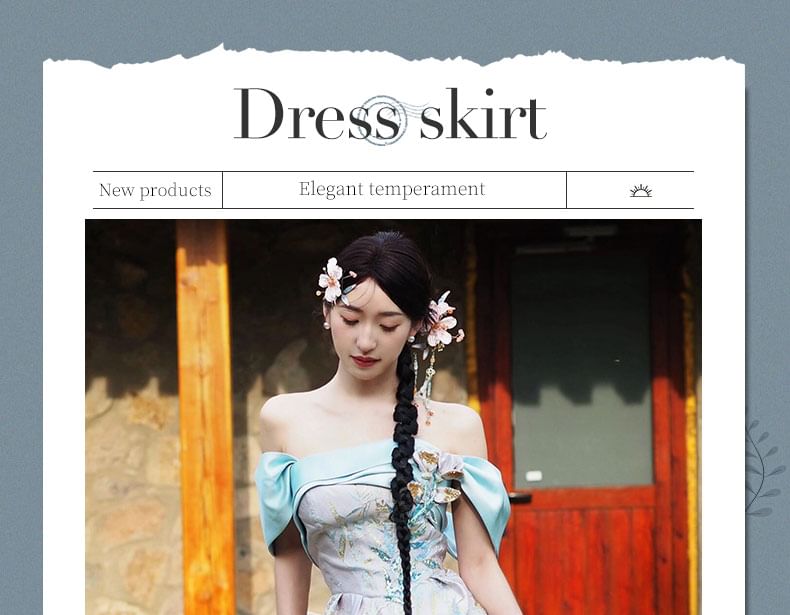 Sleeveless Off-Shoulder Floral Sequin Sheath Evening Gown FashionChic