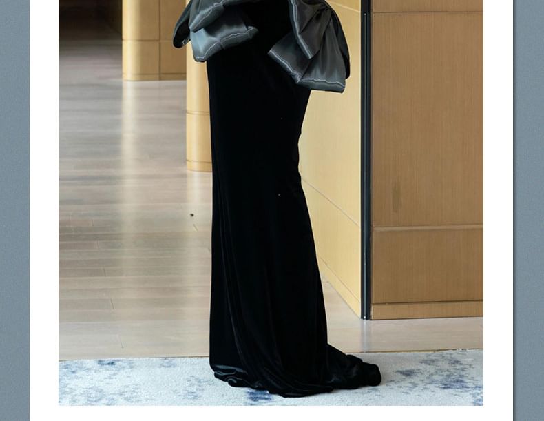 Strapless Plain Bow Sheath Evening Gown SpreePicky