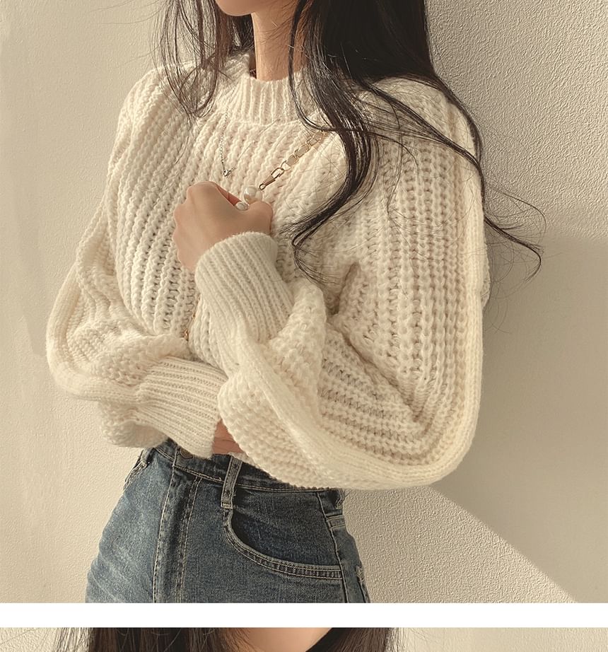 Soft Bubble-Sleeve Cropped Sweater SpreePicky