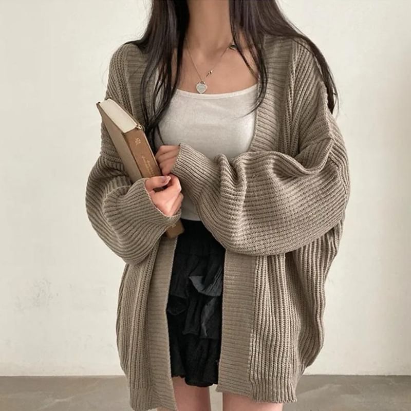 Open-Front Plain Cardigan SpreePicky