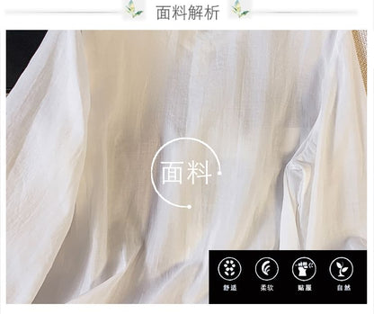 Long Sleeve Band Collar Plain Hanfu Blouse SpreePicky