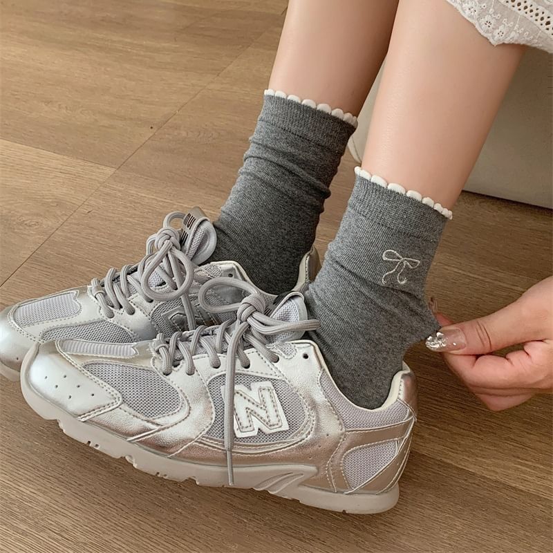 Bowknot Embroidered Crew Socks SpreePicky