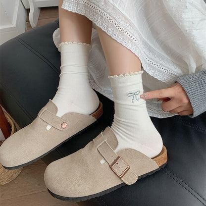 Bowknot Embroidered Crew Socks SpreePicky