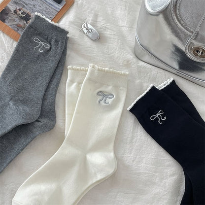 Bowknot Embroidered Crew Socks SpreePicky