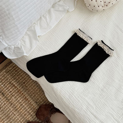 Ruffle Lace Trim Crew Socks SpreePicky