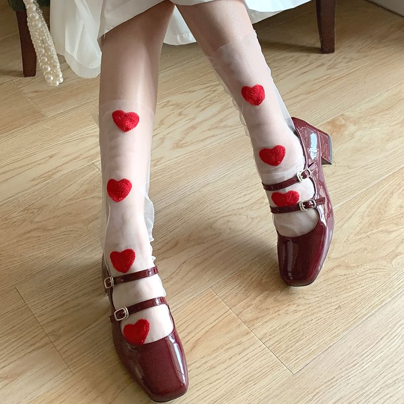 Heart Embroidered Sheer Socks SpreePicky