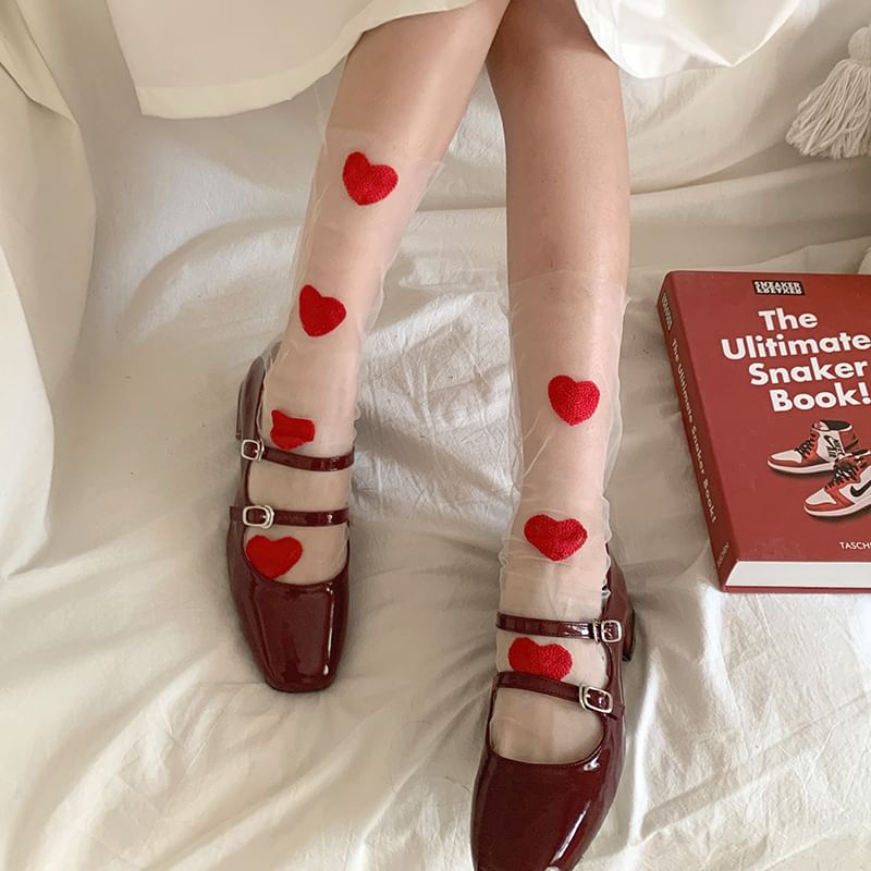 Heart Embroidered Sheer Socks SpreePicky