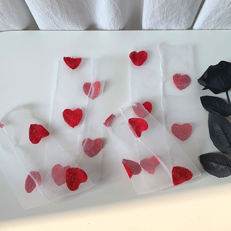 Heart Embroidered Sheer Socks SpreePicky