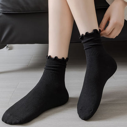 Plain Ruffle Trim Crew Socks SpreePicky