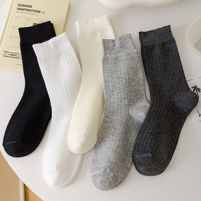 Plain Ribbed Crew Socks SpreePicky