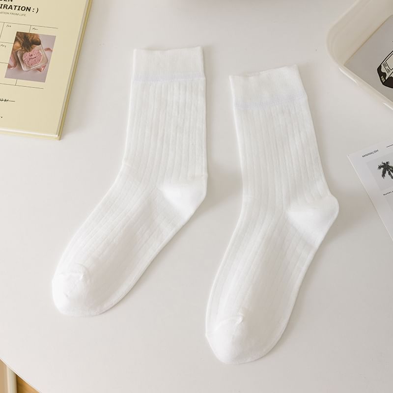 Plain Ribbed Crew Socks SpreePicky