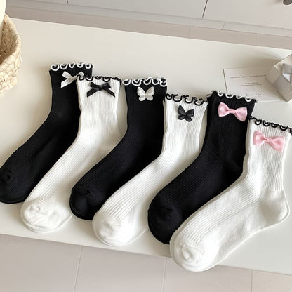 Ruffle Trim Bowknot Socks SpreePicky