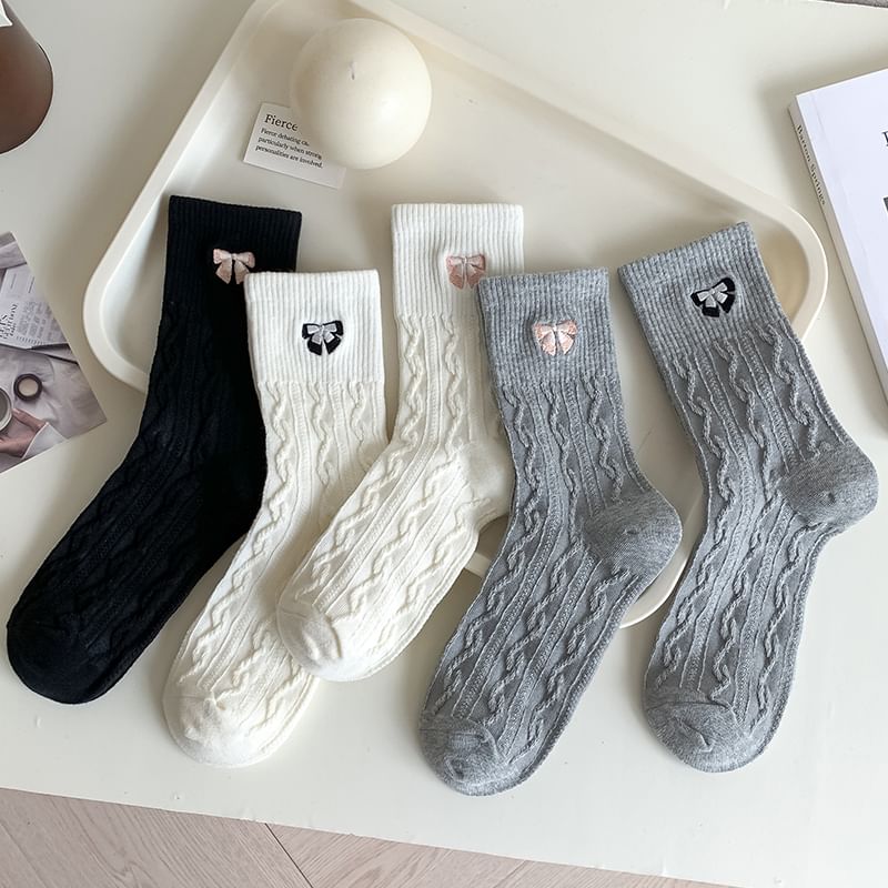 Embroidered Bow Crew Socks SpreePicky