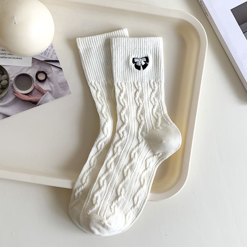 Embroidered Bow Crew Socks SpreePicky