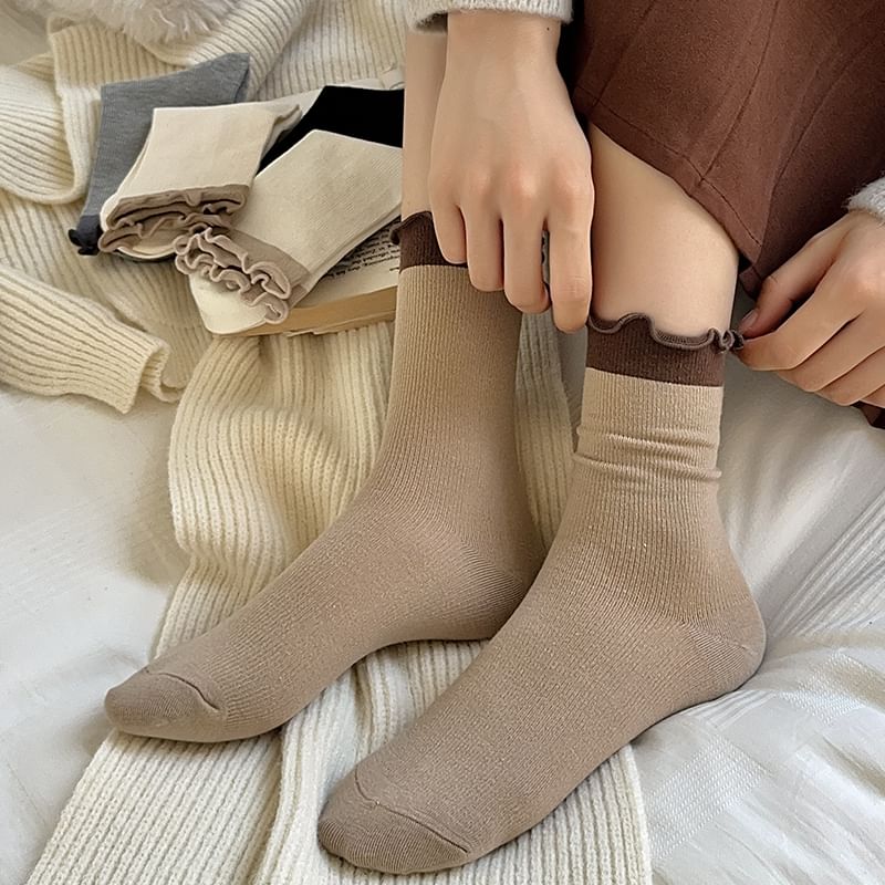 Ruffle Trimmed Contrast Trim Socks SpreePicky