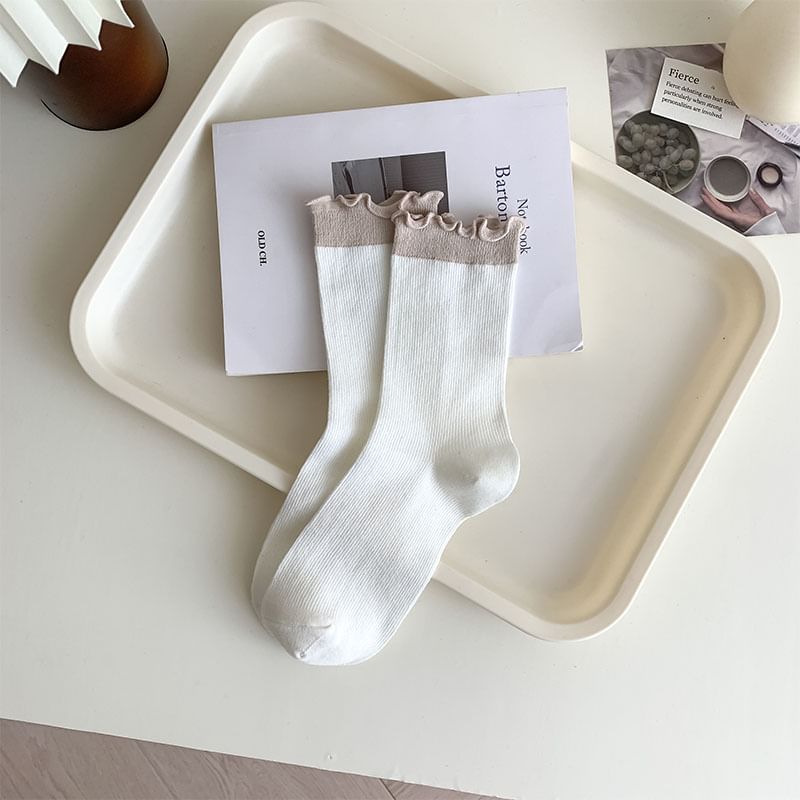 Ruffle Trimmed Contrast Trim Socks SpreePicky