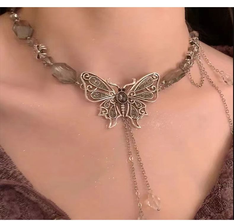 Butterfly Rhinestone Necklace SpreePicky