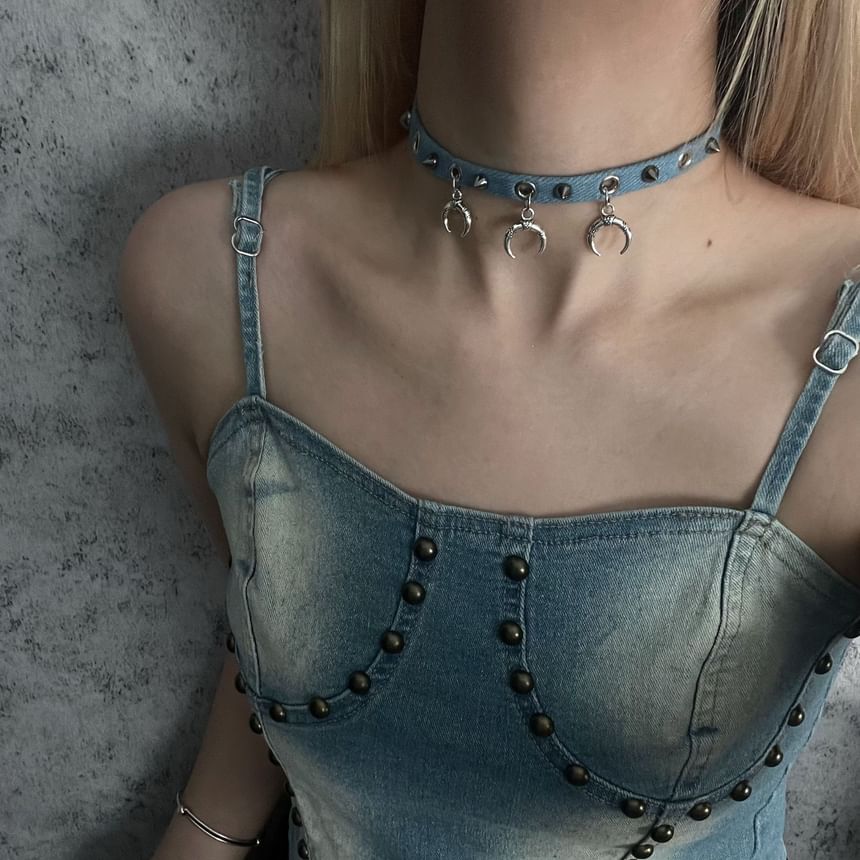 Studded Denim Choker SpreePicky