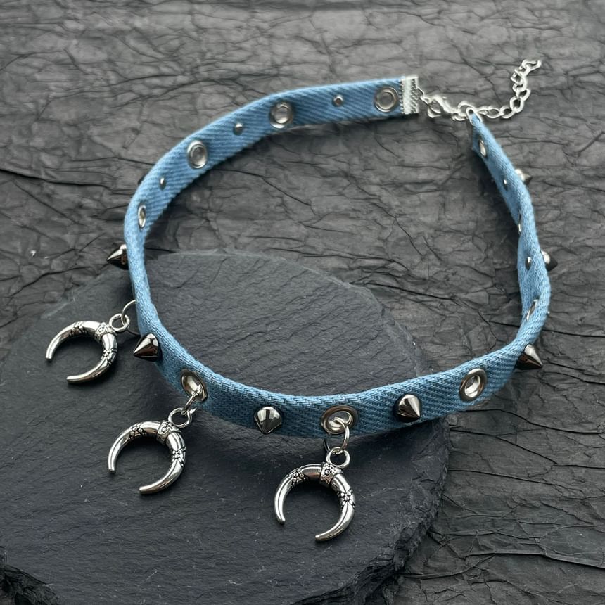 Studded Denim Choker SpreePicky