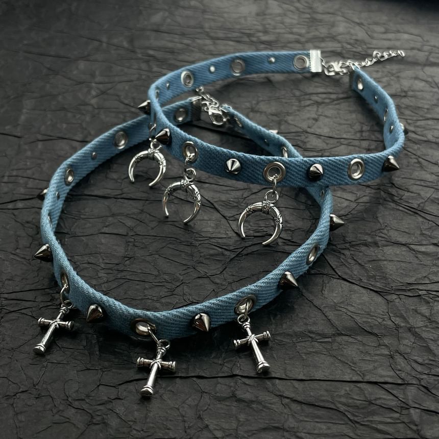 Studded Denim Choker SpreePicky