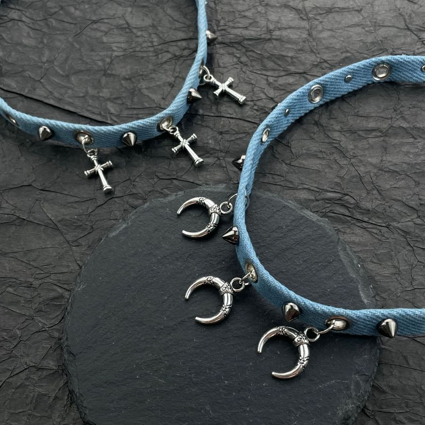 Studded Denim Choker SpreePicky