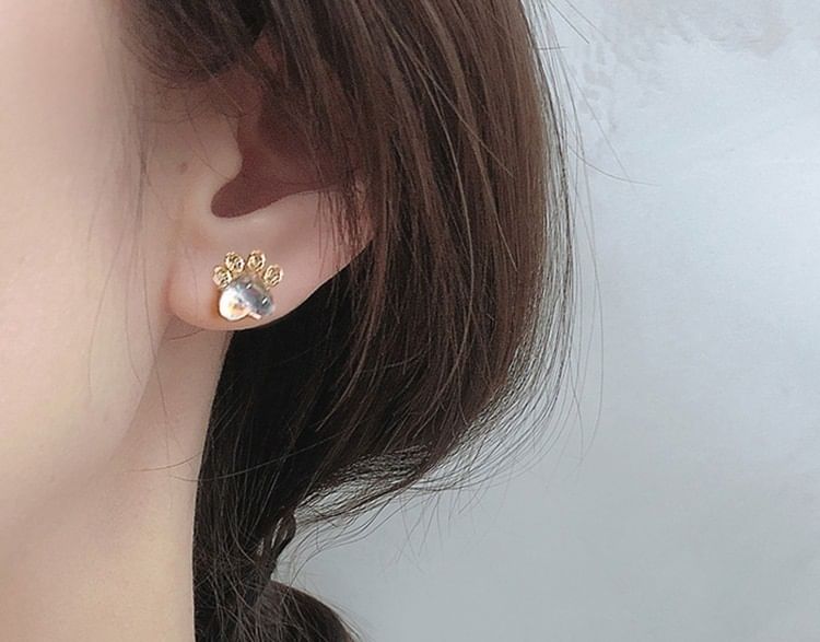 Paw Rhinestone Gemstone Ear Stud SpreePicky