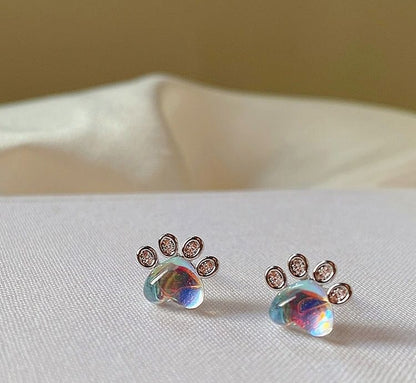 Paw Rhinestone Gemstone Ear Stud SpreePicky