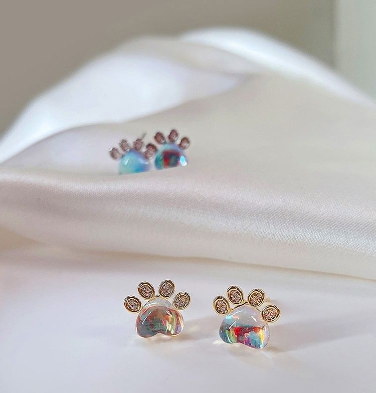 Paw Rhinestone Gemstone Ear Stud SpreePicky