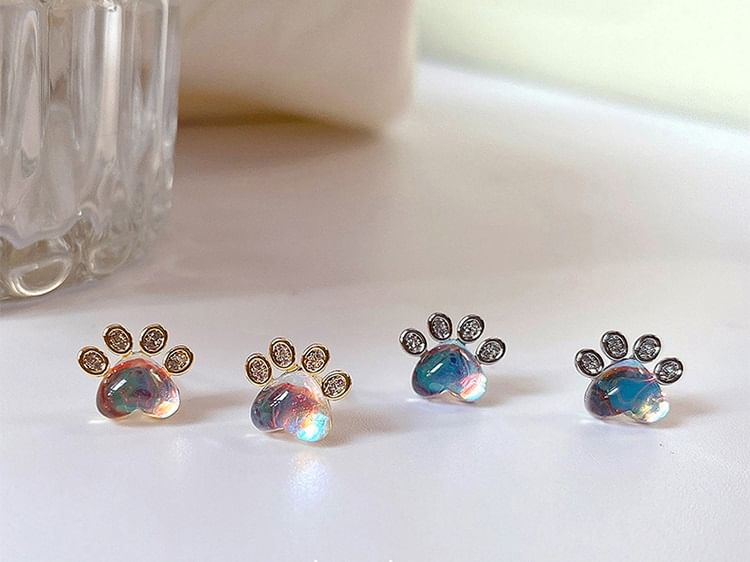 Paw Rhinestone Gemstone Ear Stud SpreePicky