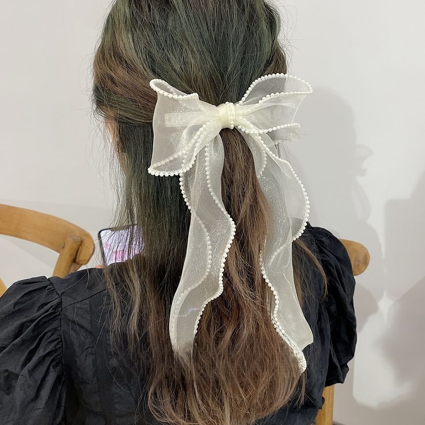 Faux Pearl Bow Mesh Hair Clip SpreePicky