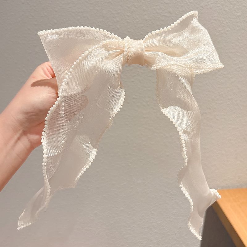 Faux Pearl Bow Mesh Hair Clip SpreePicky