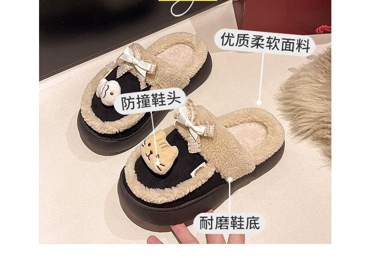 Cartoon Bow Fleece-Lined Platform Mules SpreePicky