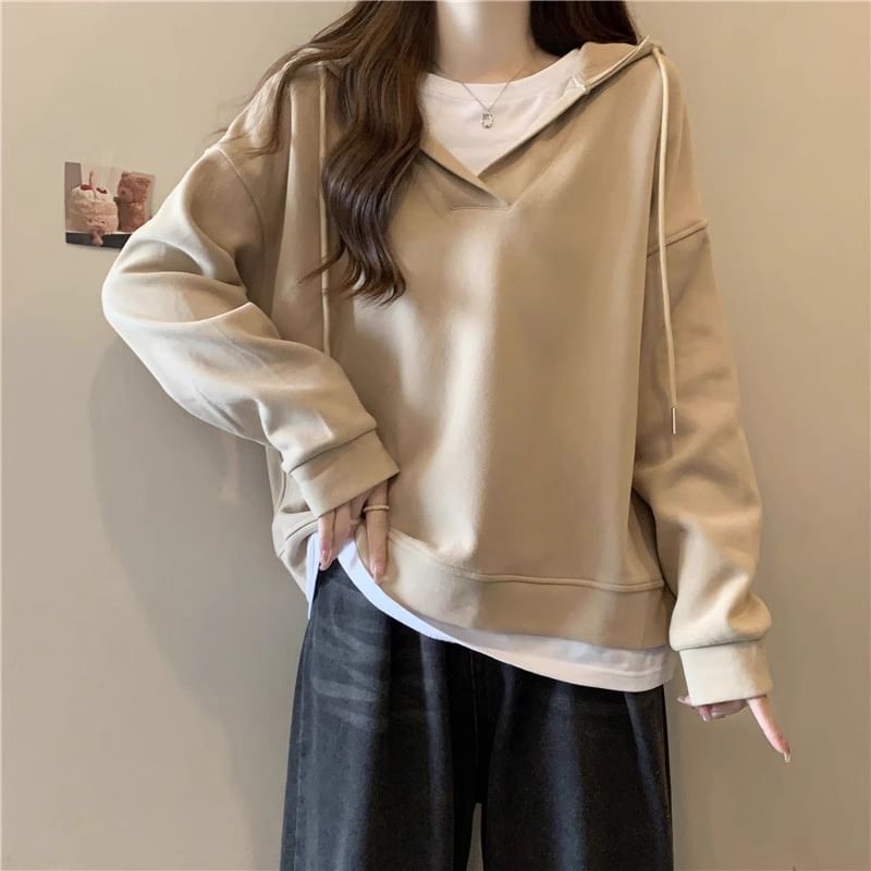 Two Tone Mock Two-Piece Oversized Hoodie SpreePicky