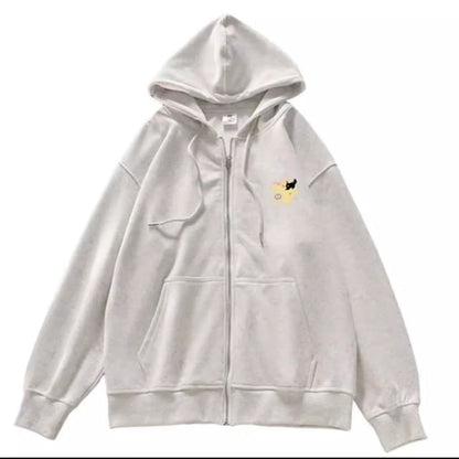 Star Print Zip Oversized Hoodie SpreePicky