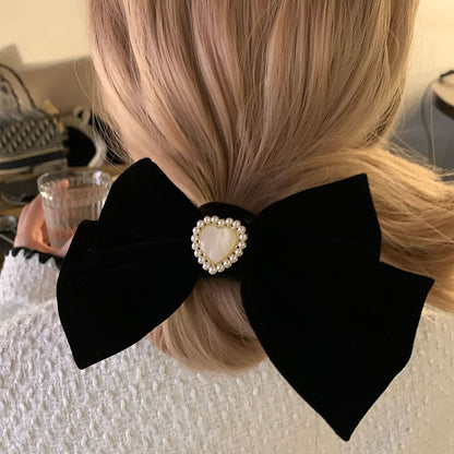 Faux Pearl Heart Bow Hair Clip SpreePicky