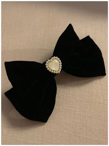 Faux Pearl Heart Bow Hair Clip SpreePicky