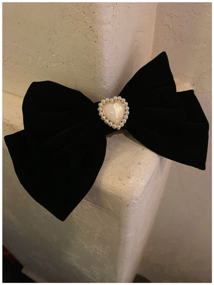 Faux Pearl Heart Bow Hair Clip SpreePicky