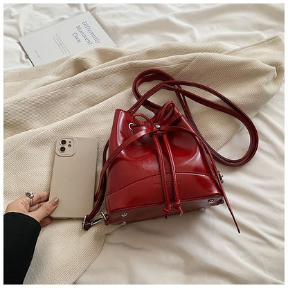 Faux Leather Drawstring Bucket Bag SpreePicky