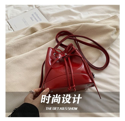 Faux Leather Drawstring Bucket Bag SpreePicky