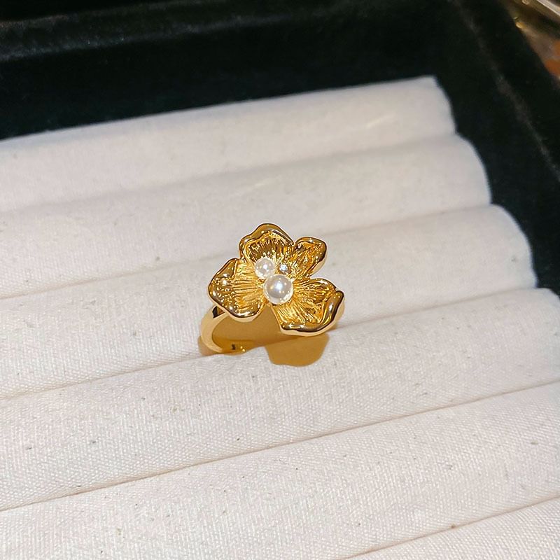 / Face Smiley Rhinestone Faux Pearl Ring FashionChic