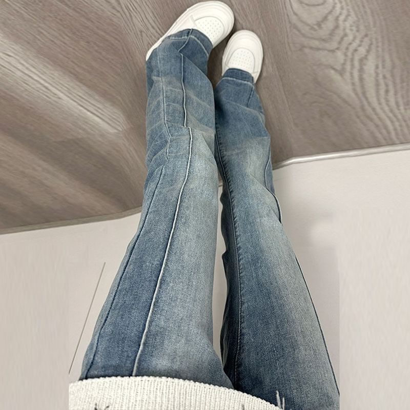 High Rise Washed Slim-Fit Boot-Cut Jeans SpreePicky