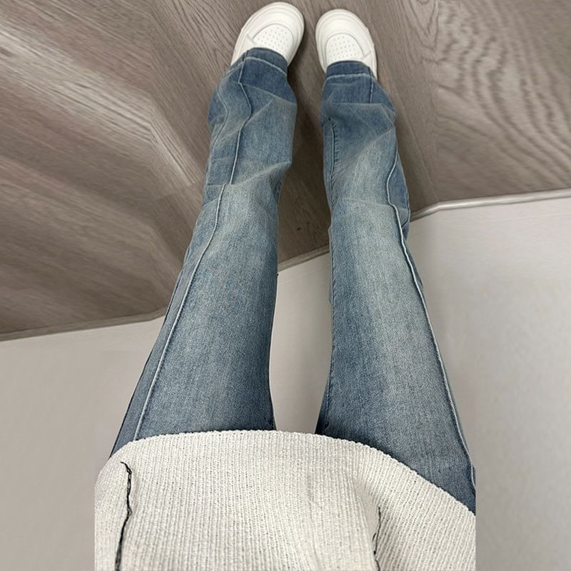 High Rise Washed Slim-Fit Boot-Cut Jeans SpreePicky