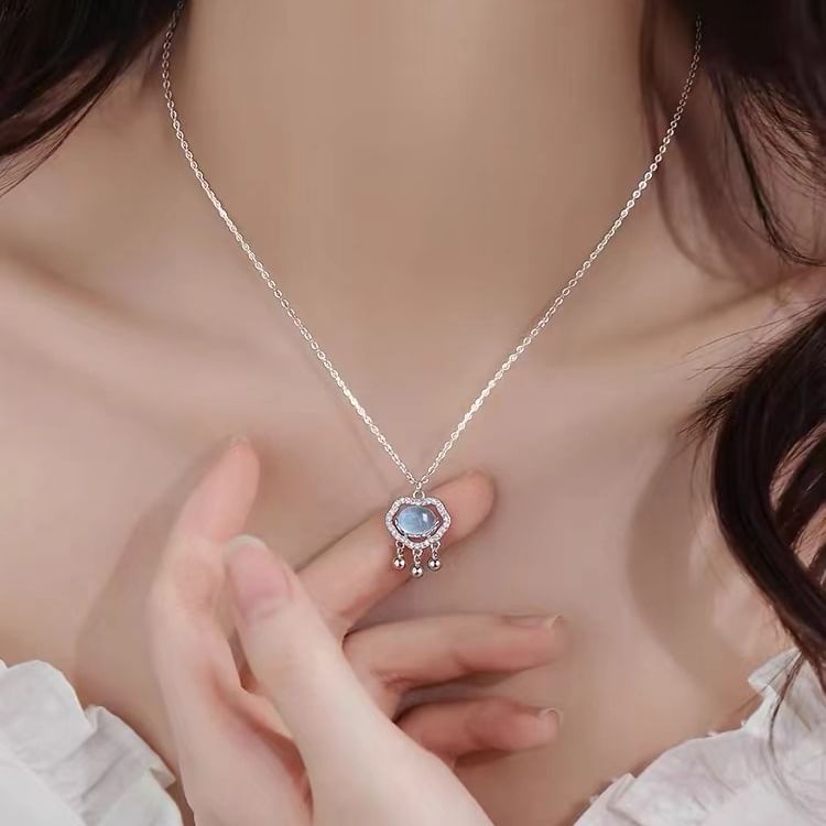 925 Sterling Silver Rhinestone Pendant Necklace SpreePicky