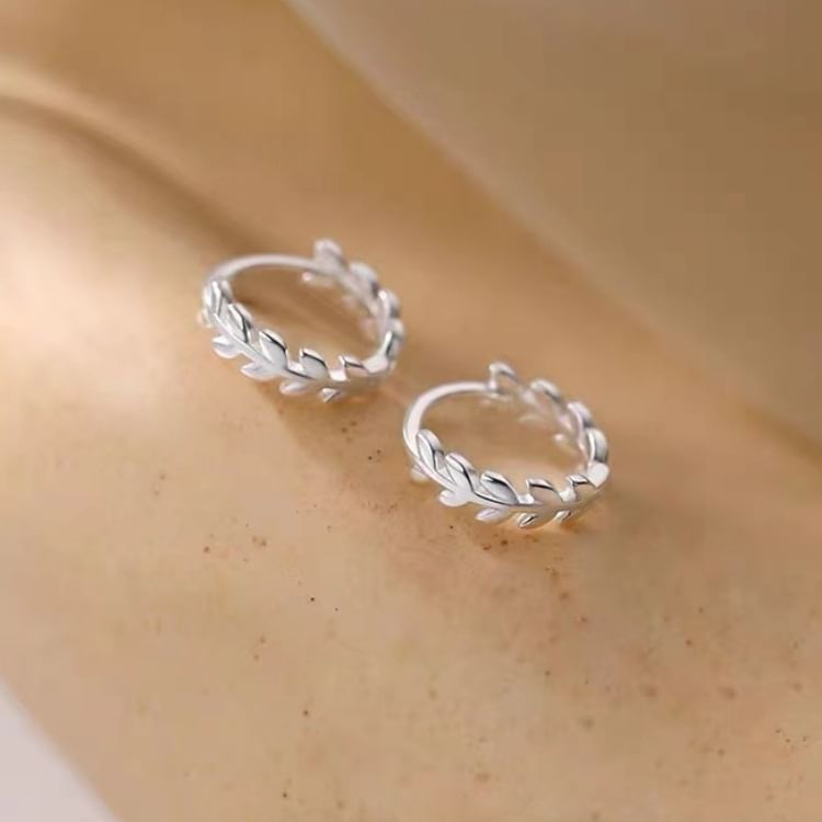 925 Sterling Silver Leaf Hoop Earring SpreePicky