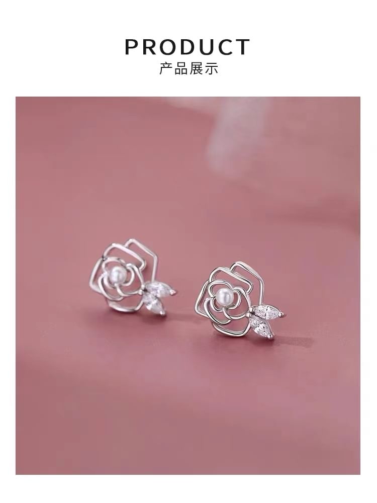 925 Sterling Silver Rose Stud Earring SpreePicky