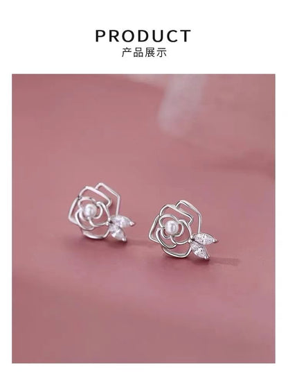 925 Sterling Silver Rose Stud Earring SpreePicky